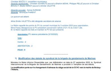 Procès-verbal du conseil municipal du 6 décembre 2023