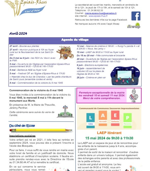 Lettre d&rsquo;informations municipales d&rsquo;avril 2024